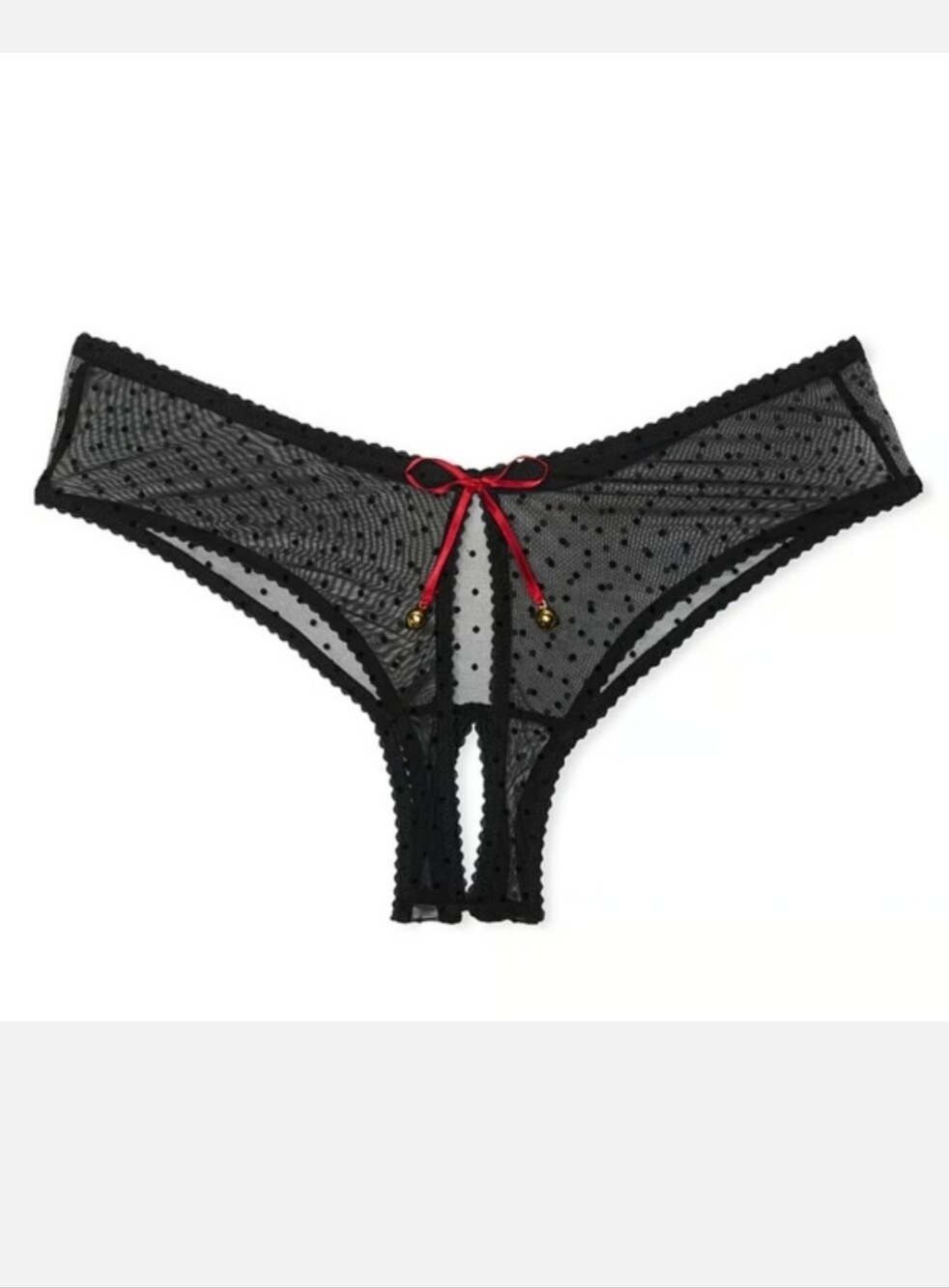 Victoria's Secret Very Sexy Jingle Bells Mesh Crotchless Cheeky Panty LARGE